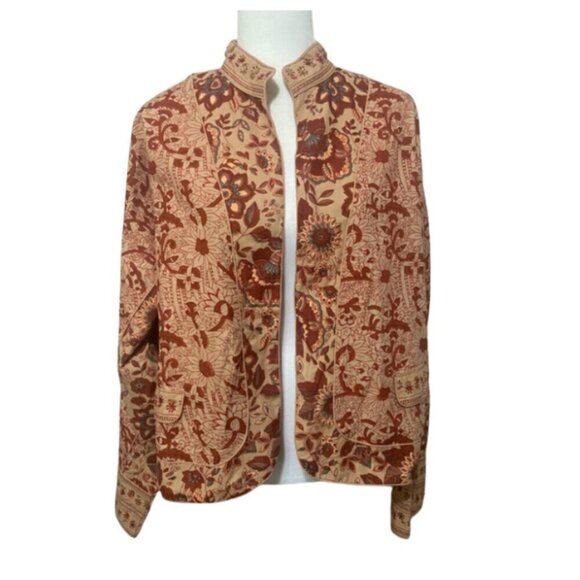Phool NWT eclectic artsy sequin detail floral batik open front cotton jacket 3X - Picture 1 of 8